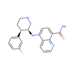 NC(=O)c1ccc(N[C@@H]2CNCC[C@@H]2c2cccc(F)c2)c2cccnc12 ZINC000143747428