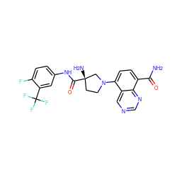 NC(=O)c1ccc(N2CC[C@](N)(C(=O)Nc3ccc(F)c(C(F)(F)F)c3)C2)c2cncnc12 ZINC000144834556