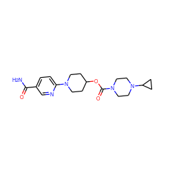 NC(=O)c1ccc(N2CCC(OC(=O)N3CCN(C4CC4)CC3)CC2)nc1 ZINC000207248363