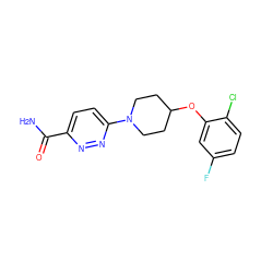 NC(=O)c1ccc(N2CCC(Oc3cc(F)ccc3Cl)CC2)nn1 ZINC000028655366