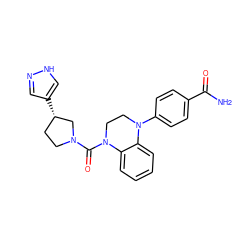 NC(=O)c1ccc(N2CCN(C(=O)N3CC[C@H](c4cn[nH]c4)C3)c3ccccc32)cc1 ZINC000071316660