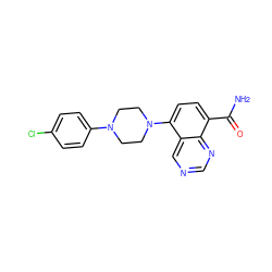 NC(=O)c1ccc(N2CCN(c3ccc(Cl)cc3)CC2)c2cncnc12 ZINC000144751781