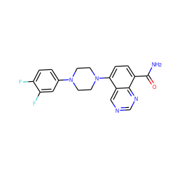 NC(=O)c1ccc(N2CCN(c3ccc(F)c(F)c3)CC2)c2cncnc12 ZINC000144937919