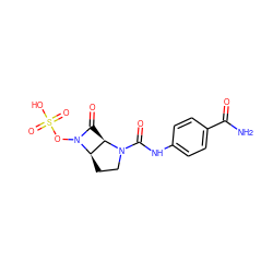 NC(=O)c1ccc(NC(=O)N2CC[C@@H]3[C@H]2C(=O)N3OS(=O)(=O)O)cc1 ZINC000013781319