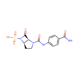 NC(=O)c1ccc(NC(=O)N2CC[C@@H]3[C@H]2C(=O)N3S(=O)(=O)O)cc1 ZINC000013781305