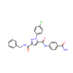 NC(=O)c1ccc(NC(=O)c2cc(C(=O)NCc3ccccc3)nn2-c2ccc(Cl)cc2)cc1 ZINC000013491659