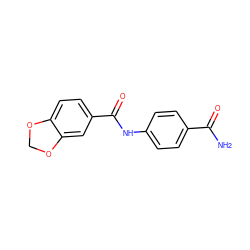 NC(=O)c1ccc(NC(=O)c2ccc3c(c2)OCO3)cc1 ZINC000000288072