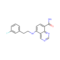 NC(=O)c1ccc(NCCc2cccc(F)c2)c2cncnc12 ZINC000144458241