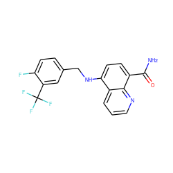 NC(=O)c1ccc(NCc2ccc(F)c(C(F)(F)F)c2)c2cccnc12 ZINC000143903929