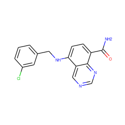 NC(=O)c1ccc(NCc2cccc(Cl)c2)c2cncnc12 ZINC000143808062