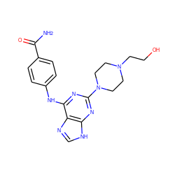 NC(=O)c1ccc(Nc2nc(N3CCN(CCO)CC3)nc3[nH]cnc23)cc1 ZINC000053312836