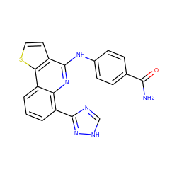 NC(=O)c1ccc(Nc2nc3c(-c4nc[nH]n4)cccc3c3sccc23)cc1 ZINC000084634128