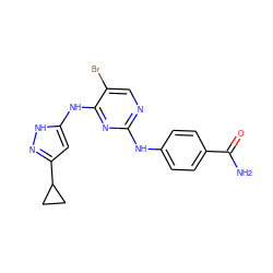 NC(=O)c1ccc(Nc2ncc(Br)c(Nc3cc(C4CC4)n[nH]3)n2)cc1 ZINC000035919319