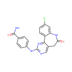 NC(=O)c1ccc(Nc2ncc3c(n2)-c2ccc(Cl)cc2NC(=O)C3)cc1 ZINC000082152737