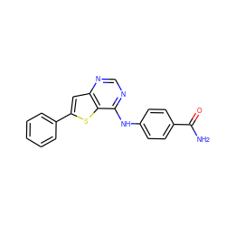 NC(=O)c1ccc(Nc2ncnc3cc(-c4ccccc4)sc23)cc1 ZINC000013588158