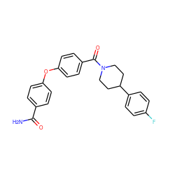 NC(=O)c1ccc(Oc2ccc(C(=O)N3CCC(c4ccc(F)cc4)CC3)cc2)cc1 ZINC000752458370