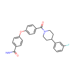 NC(=O)c1ccc(Oc2ccc(C(=O)N3CCC(c4cccc(F)c4)CC3)cc2)cc1 ZINC000752403715