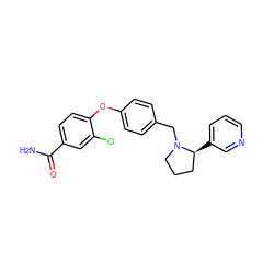 NC(=O)c1ccc(Oc2ccc(CN3CCC[C@@H]3c3cccnc3)cc2)c(Cl)c1 ZINC000073196209