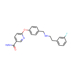 NC(=O)c1ccc(Oc2ccc(CNCCc3cccc(F)c3)cc2)nc1 ZINC000164916599