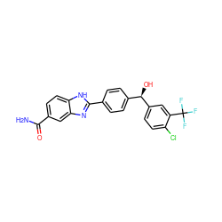 NC(=O)c1ccc2[nH]c(-c3ccc([C@@H](O)c4ccc(Cl)c(C(F)(F)F)c4)cc3)nc2c1 ZINC000116021392