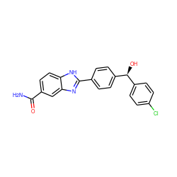 NC(=O)c1ccc2[nH]c(-c3ccc([C@@H](O)c4ccc(Cl)cc4)cc3)nc2c1 ZINC000116016437