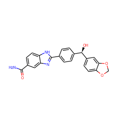 NC(=O)c1ccc2[nH]c(-c3ccc([C@@H](O)c4ccc5c(c4)OCO5)cc3)nc2c1 ZINC000116015599