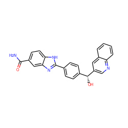 NC(=O)c1ccc2[nH]c(-c3ccc([C@@H](O)c4cnc5ccccc5c4)cc3)nc2c1 ZINC000116008473