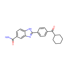 NC(=O)c1ccc2[nH]c(-c3ccc(C(=O)C4CCCCC4)cc3)nc2c1 ZINC000116011535