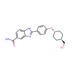 NC(=O)c1ccc2[nH]c(-c3ccc(O[C@H]4CC[C@H](CO)CC4)cc3)nc2c1 ZINC000101154532