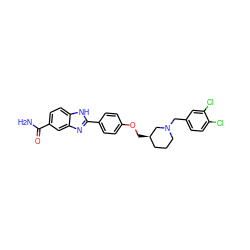 NC(=O)c1ccc2[nH]c(-c3ccc(OC[C@@H]4CCCN(Cc5ccc(Cl)c(Cl)c5)C4)cc3)nc2c1 ZINC000028960600