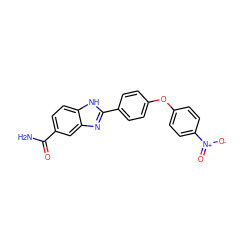 NC(=O)c1ccc2[nH]c(-c3ccc(Oc4ccc([N+](=O)[O-])cc4)cc3)nc2c1 ZINC000013612112