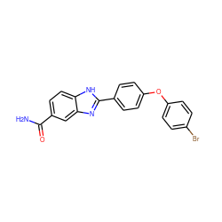 NC(=O)c1ccc2[nH]c(-c3ccc(Oc4ccc(Br)cc4)cc3)nc2c1 ZINC000003815903