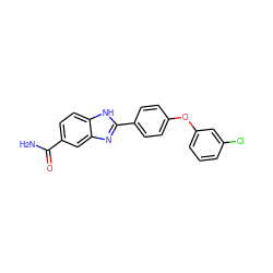 NC(=O)c1ccc2[nH]c(-c3ccc(Oc4cccc(Cl)c4)cc3)nc2c1 ZINC000013612101