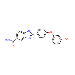 NC(=O)c1ccc2[nH]c(-c3ccc(Oc4cccc(O)c4)cc3)nc2c1 ZINC000013612095