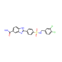 NC(=O)c1ccc2[nH]c(-c3ccc(S(=O)(=O)NCc4ccc(Cl)c(Cl)c4)cc3)nc2c1 ZINC000116022333