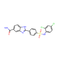 NC(=O)c1ccc2[nH]c(-c3ccc(S(=O)(=O)Nc4ccc(Cl)cc4Cl)cc3)nc2c1 ZINC000038453168