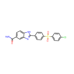 NC(=O)c1ccc2[nH]c(-c3ccc(S(=O)(=O)c4ccc(Cl)cc4)cc3)nc2c1 ZINC000013612155