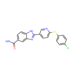 NC(=O)c1ccc2[nH]c(-c3ccc(Sc4ccc(Cl)cc4)nc3)nc2c1 ZINC000003815905