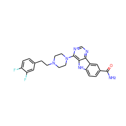 NC(=O)c1ccc2[nH]c3c(N4CCN(CCc5ccc(F)c(F)c5)CC4)ncnc3c2c1 ZINC000013559654