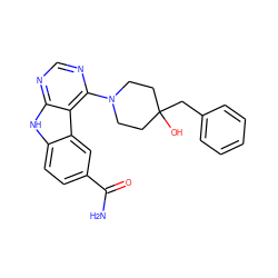 NC(=O)c1ccc2[nH]c3ncnc(N4CCC(O)(Cc5ccccc5)CC4)c3c2c1 ZINC000136891048