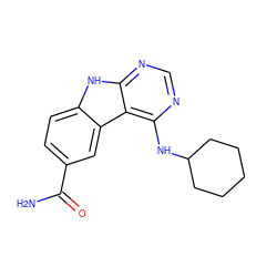 NC(=O)c1ccc2[nH]c3ncnc(NC4CCCCC4)c3c2c1 ZINC000034041213