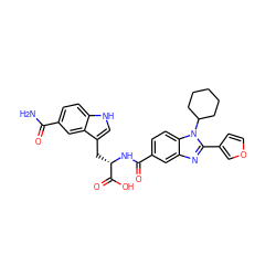 NC(=O)c1ccc2[nH]cc(C[C@H](NC(=O)c3ccc4c(c3)nc(-c3ccoc3)n4C3CCCCC3)C(=O)O)c2c1 ZINC000028020675