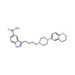 NC(=O)c1ccc2[nH]cc(CCCCN3CCN(c4ccc5c(c4)CCCO5)CC3)c2c1 ZINC000003986680