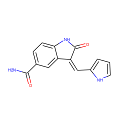 NC(=O)c1ccc2c(c1)/C(=C/c1ccc[nH]1)C(=O)N2 ZINC000014962828