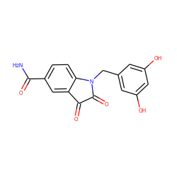 NC(=O)c1ccc2c(c1)C(=O)C(=O)N2Cc1cc(O)cc(O)c1 ZINC000003590576