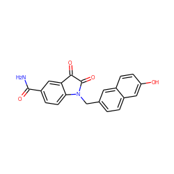 NC(=O)c1ccc2c(c1)C(=O)C(=O)N2Cc1ccc2cc(O)ccc2c1 ZINC000003590574