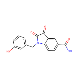 NC(=O)c1ccc2c(c1)C(=O)C(=O)N2Cc1cccc(O)c1 ZINC000003590578