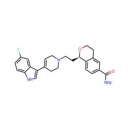 NC(=O)c1ccc2c(c1)CCO[C@@H]2CCN1CC=C(c2c[nH]c3ccc(F)cc23)CC1 ZINC000026497342