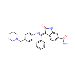 NC(=O)c1ccc2c(c1)NC(=O)/C2=C(\Nc1ccc(CN2CCCCC2)cc1)c1ccccc1 ZINC000000591101