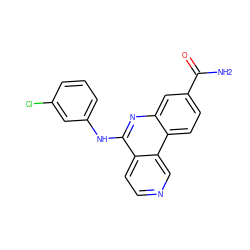 NC(=O)c1ccc2c(c1)nc(Nc1cccc(Cl)c1)c1ccncc12 ZINC000066104860